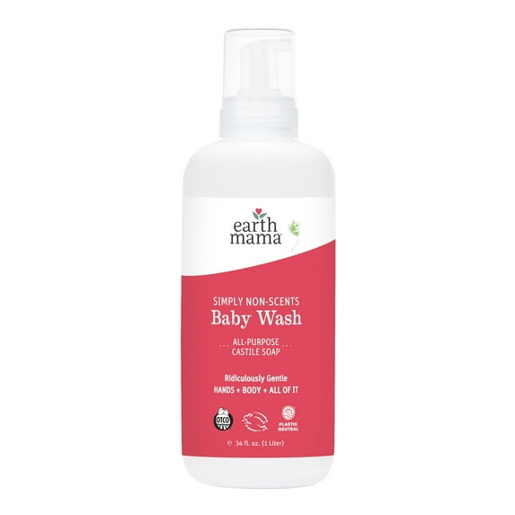 Earth Mama Simply Non-Scents Baby Wash, Castile Soap for Sensitive Skin, Unscented, 34 fl oz
