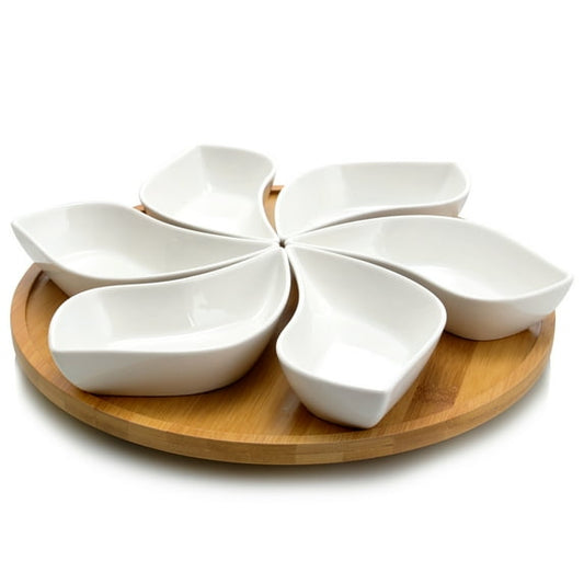 Elama Signature Modern 13.5 inch 7 Piece Lazy Susan Appetizer and Condiment Server Set