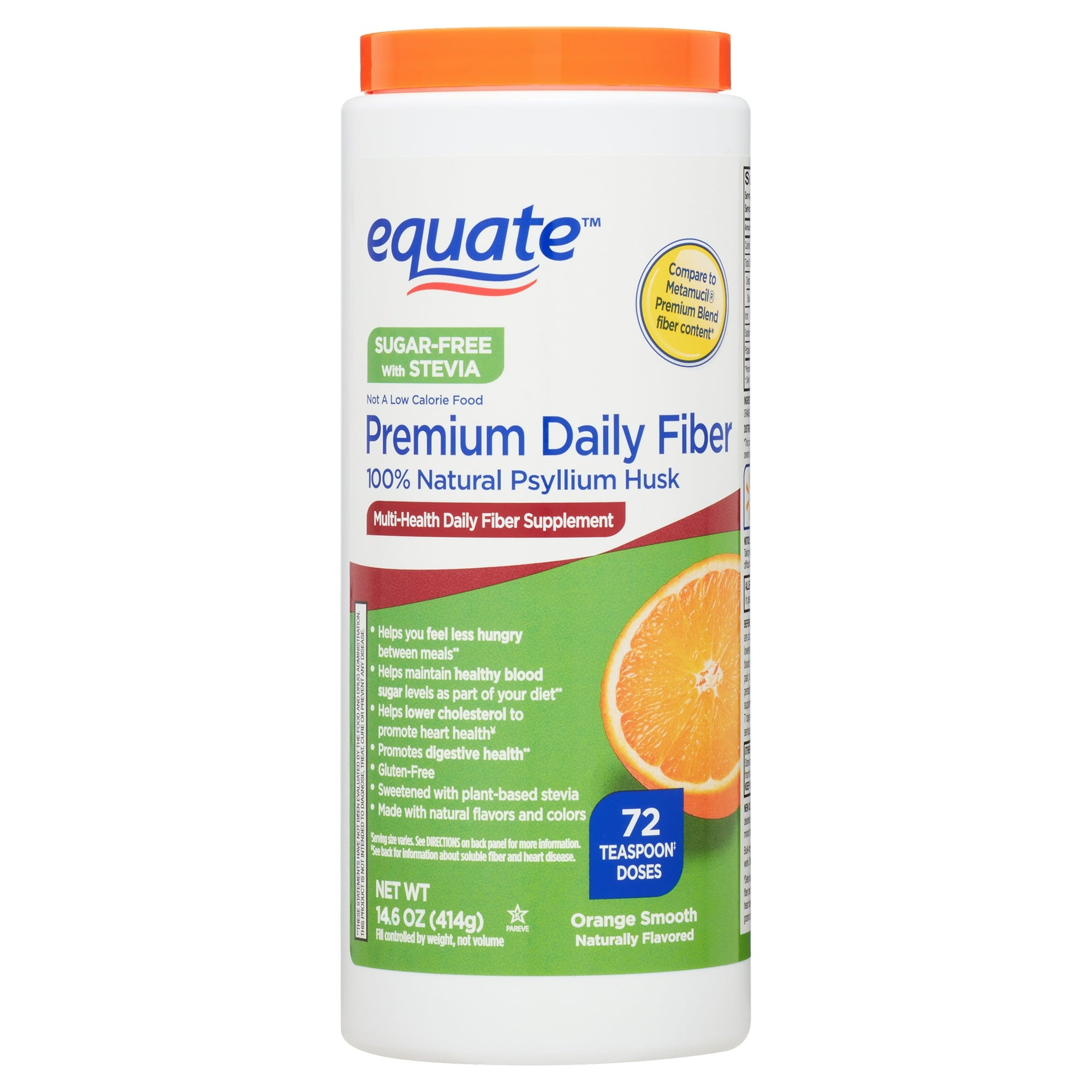 Equate Premium Sugar Free Daily Fiber Supplement Orange Flavor Powder, 14.6 oz, Compare to Metamucil® Premium Blend Fiber Content