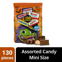Butterfinger, CRUNCH, Baby Ruth, 100 Grand, Kinder Bueno, Kinder Chocolate, Mini Fun Size Candy Bars, 130 Count, 25.9 oz