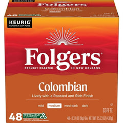 Folgers Colombian Coffee, Medium Roast, Keurig K Cup Pods, 48 count Box