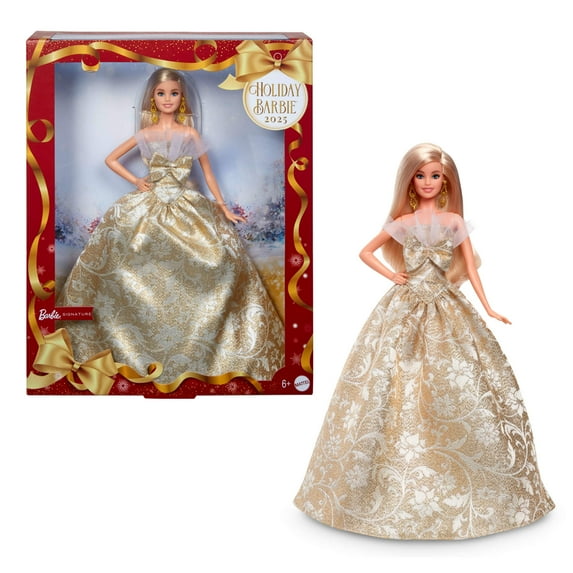 Barbie Signature 2025 Holiday Barbie Fashion Doll, Seasonal Collector, Blonde with Silver & Gold Gown