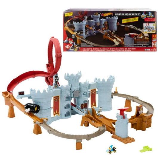 Hot Wheels Mario Kart Bowser’s Castle Track Set with 1:64 Scale Die-Cast Kamek Toy Vehicle & Storage