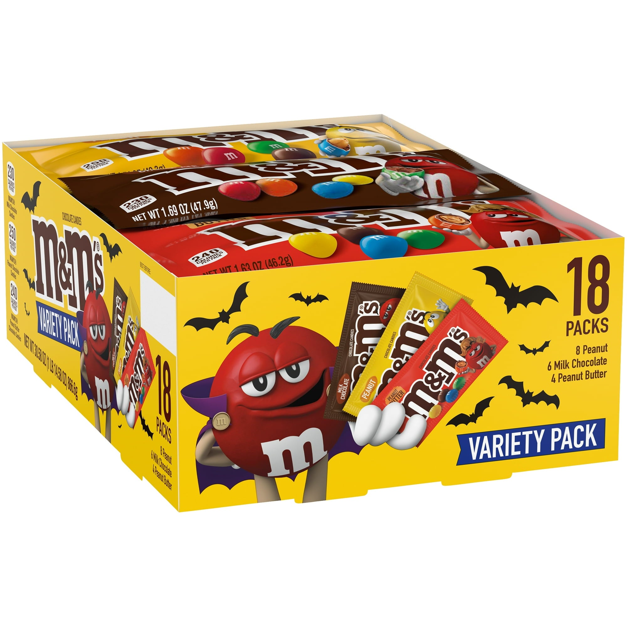 M&M's Full Size Halloween Chocolate Candy Bars, 30.58 oz, 18 Ct Box