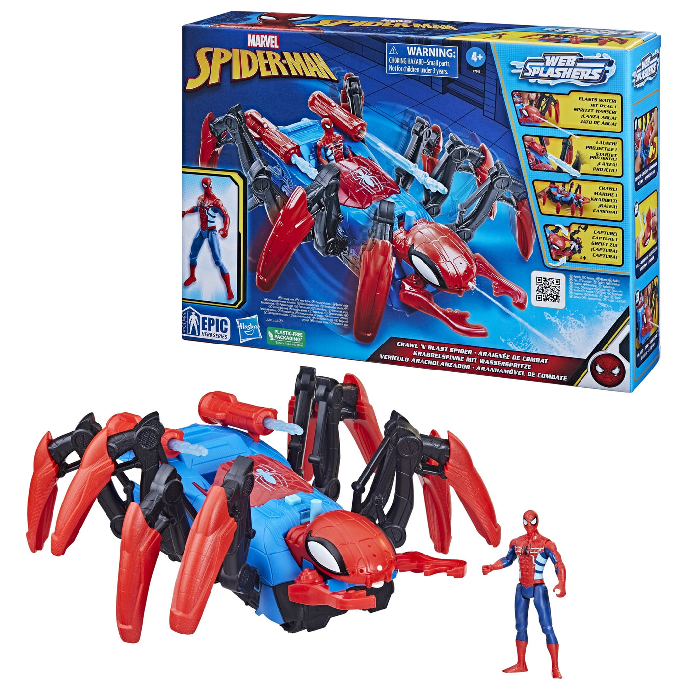 Marvel Spider-Man Crawl 'N Blast Spider with Action Figure, 2-In-1 Blast Feature, Toy Cars 

