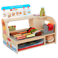 Melissa & Doug Wooden Slice & Stack Sandwich Counter with Deli Slicer – 56-Pieces - FSC Certified