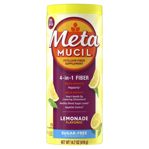 Metamucil Fiber Supplement, Fiber Powder for Digestive Health, Sugar Free Lemonade, 72 Servings