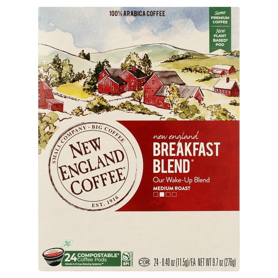 New England Coffee Breakfast Blend, Medium Roast, Single Serve Pods, 24 Count Box
