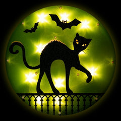 Northlight Lighted Cat Halloween Window Silhouette - 13.75" - Green - Clear lights