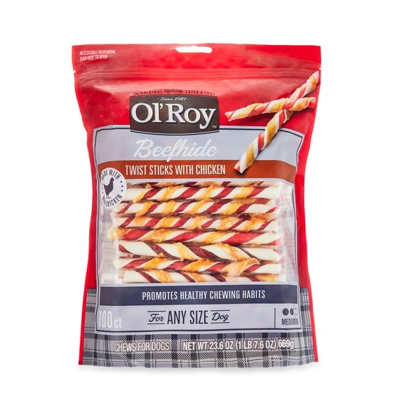 Ol' Roy Beefhide Twist Sticks with Chicken, 23.6 oz, 100 Count