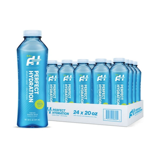Perfect Hydration 9.5 pH Alkaline Water, Electrolytes for Taste, Bottles Made with 100% Recycled Plastic, 20 Fl Oz, Pack of 24