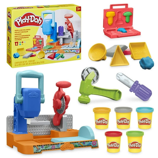 Play-Doh Stamp & Saw Tool Bench Playset, Construction Toys for Ages 3+, Kids Arts & Crafts