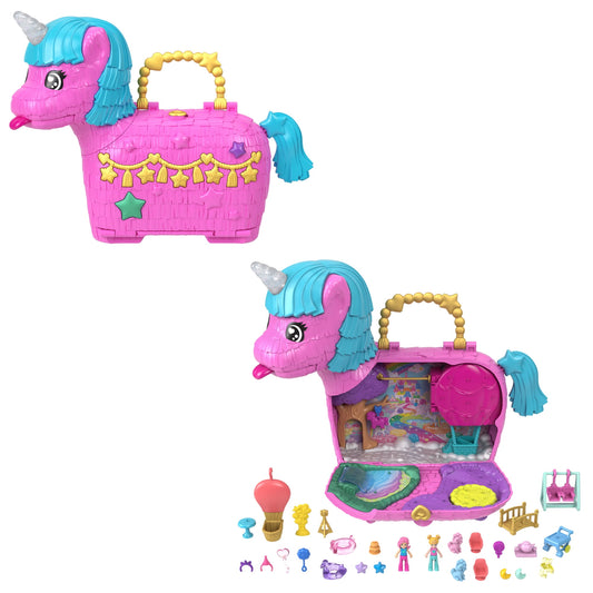 Polly Pocket Unicorn Partyland Playset with 2 Micro Dolls, Pets & 25+ Surprise Accessories