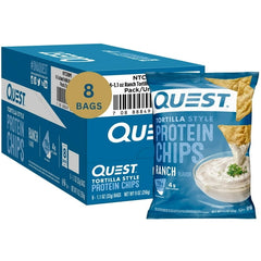 Quest Tortilla Style Protein Chips with 19g of Protein, Ranch Flavor, 1.1 Oz Bags, 8 Count