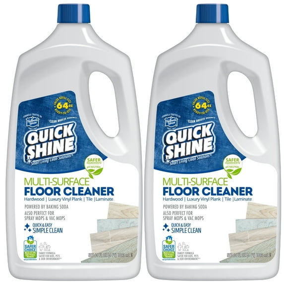 Quick Shine Multi Surface Floor Cleaner 128 oz (2- 64 oz Bottles), Use in Spray & Vac Mops, Ready-to-Use Streak Free No-Rinse Formula, Safer Choice Certified for Gentle & Effective Cleaning