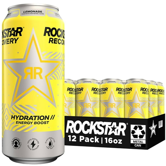 Rockstar Recovery Lemonade Energy Drink, 16 fl oz, 12 Pack Cans
