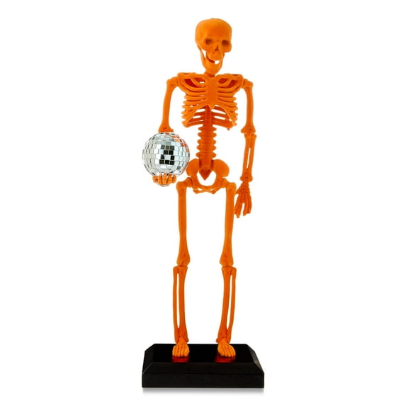 Small Flocked Disco Skeleton Tabletop Decor, Orange, 16", Halloween by Way To Celebrate
