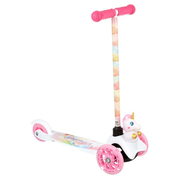 Sakar Unicorn Ride-N-Glide Buddies 3D Toddler Scooter, 3 Wheel Scooter for Kids Ages 3+, White