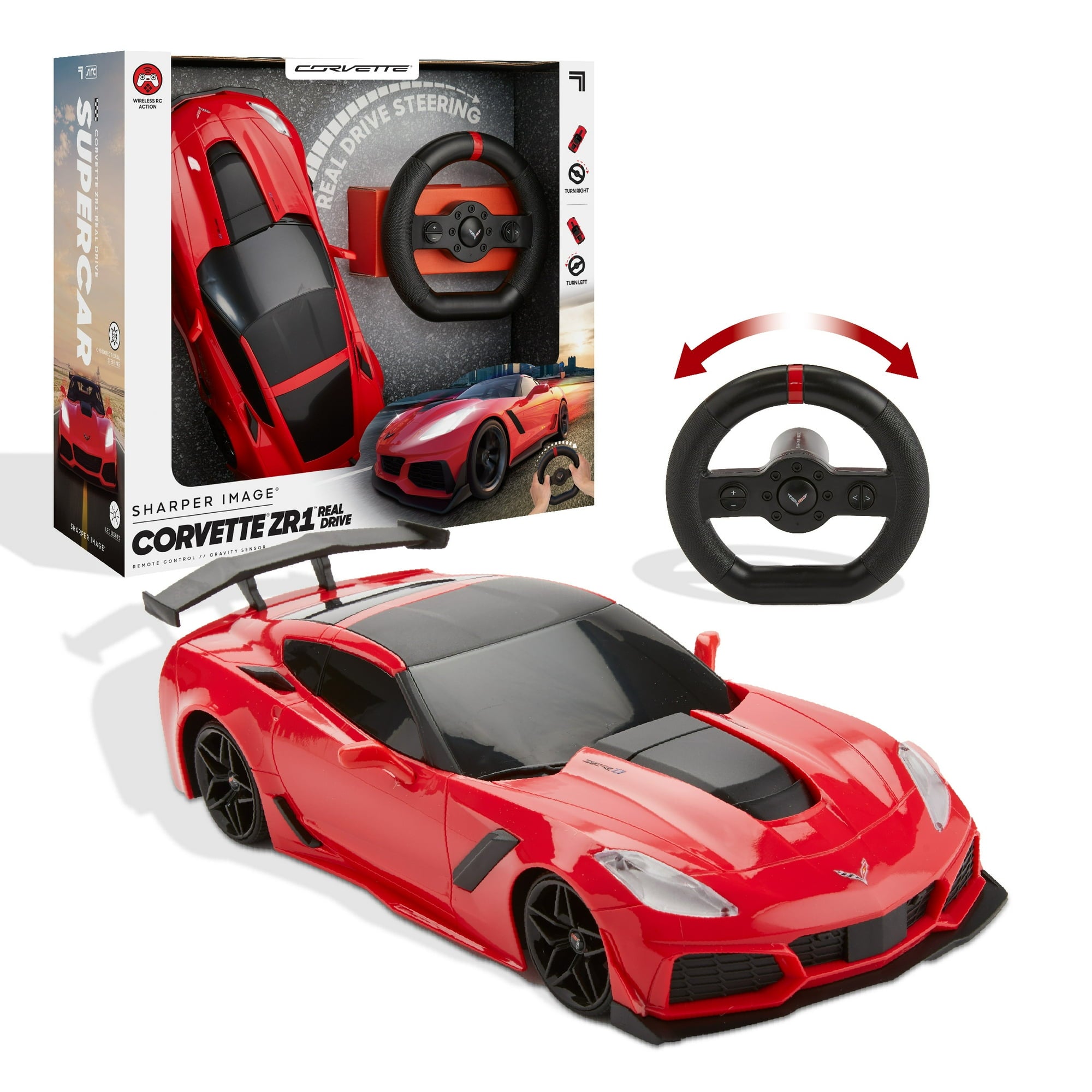 Sharper Image® RC Chevrolet Corvette ZR1, 2.4 GHZ Remote Control Sports Car with Gravity Sensor Steering, 1:16 Scale Model with LED Lights