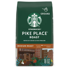Starbucks Arabica Beans Pike Place Roast, Medium Roast, Ground Coffee, 18 oz 
