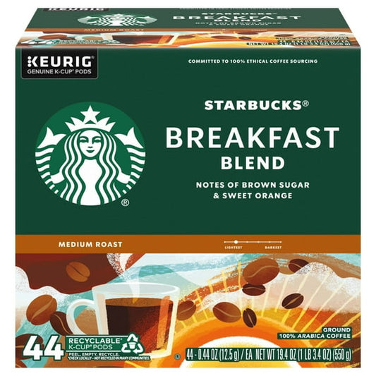 Starbucks, Breakfast Blend Medium Roast K-Cup Coffee Pods, 44 Count K Cups