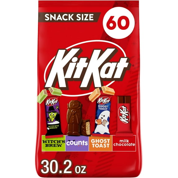 Kit Kat Assorted Flavored Wafer Snack Size Halloween Candy, Bag 30.2 oz, 60 Pieces