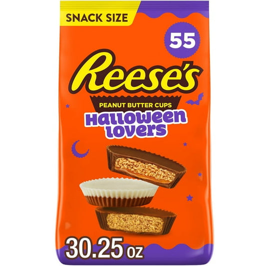 Reese's Assorted Flavored Snack Size Peanut Butter Cups Halloween Candy, Bag 30.25 oz, 55 Pieces