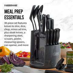 Farberware Classic 30-Piece Spin-N-Store Rotating Carousel Stainless Steel Knife Set & Tool Set Gray