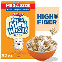 (3 pack) Kellogg’s Frosted Mini-Wheats Breakfast Cereal, High Fiber, 48g Whole Grain, Mega Size, 32 oz