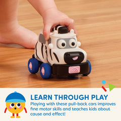 Battat Safari Speedsters 3 Pull-Back Animal Cars, Play Vehicle for Baby and Toddler Toys