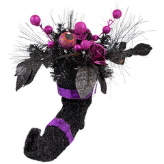 Northlight Witch's Boot with Glittered Foliage Halloween Decoration - 12" - Black and Purple