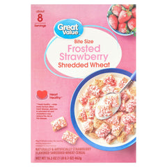 (6 pack) Great Value Bite Size Frosted Strawberry Shredded Wheat Breakfast Cereal, 16.3 oz