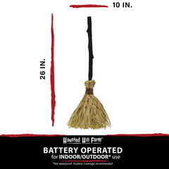 Haunted Hill Farm 26 In. Animatronic Witch's Broomstick with Spooky Sounds and Movement, Halloween Decoration, Battery Operated, HHBROOM-2SA