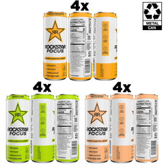 Rockstar Focus Zero Sugar Energy Drink, 3 Flavor Variety Pack, Lion’s Mane, Energy & Mental Boost, 12 oz 12 Pack Cans