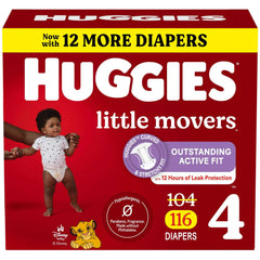 Huggies Little Movers Baby Diapers, Size 4 (22-37 lbs), 116 Count (Select for More)