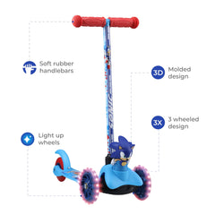 Sonic Ride-N-Glide Buddies 3D Toddler Scooter, 3 Wheel Scooter for Kids Ages 3+, Blue